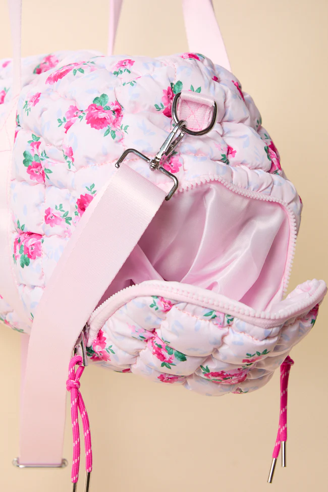 Haylie Pink Floral Quilted Duffle Bag - Aiturbor
