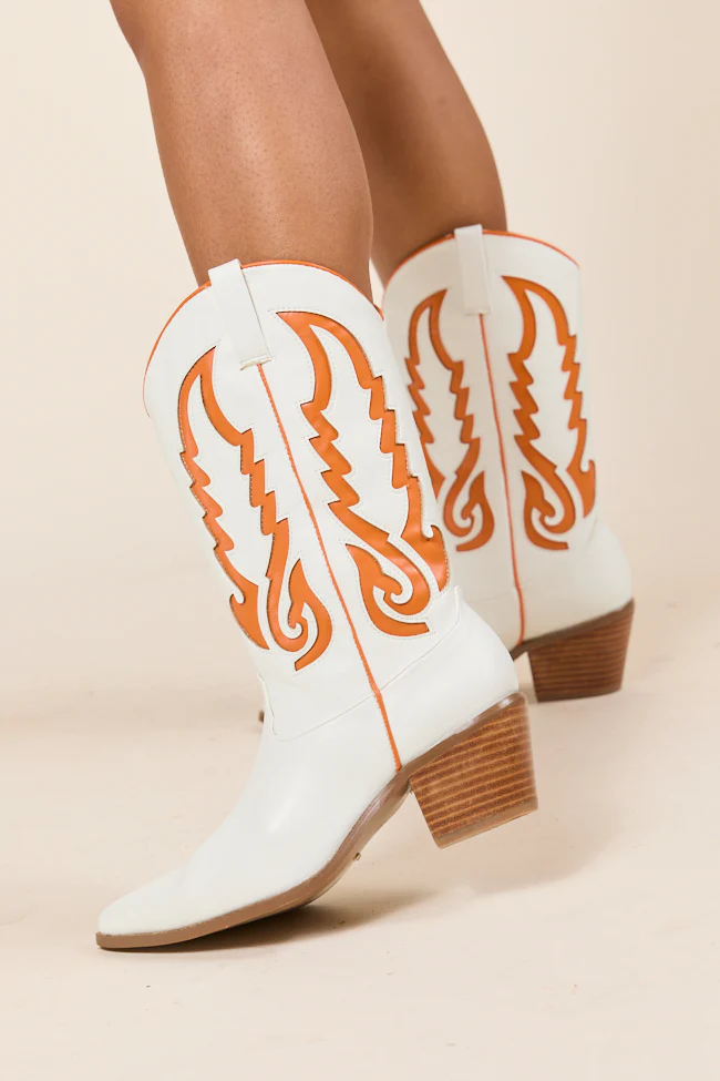 Patti Orange and White Western Boots - Aiturbor
