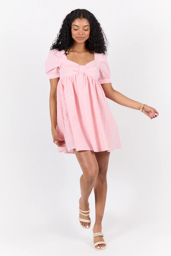 Strawberry Fields Pink Gingham Mini Dress DOORBUSTER - Aiturbor