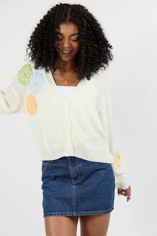 Made My Mark Ivory Multi Floral Embroidered Cardigan FINAL SALE - Aiturbor