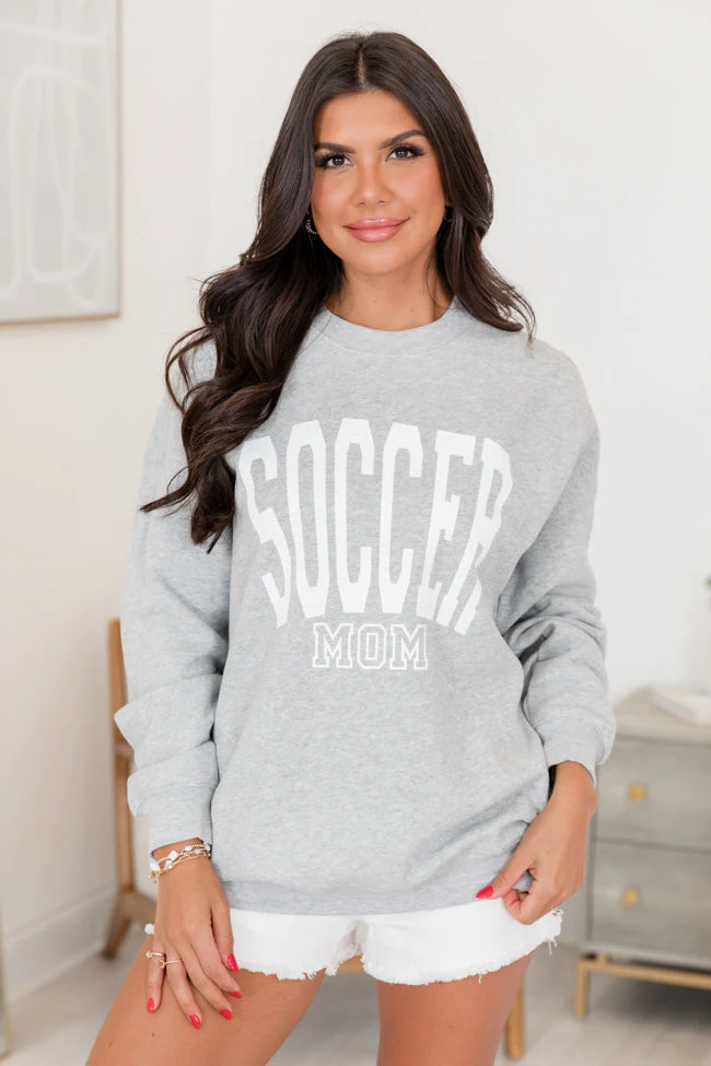 Soccer Mom Block Light Grey Graphic Sweatshirt - Aiturbor