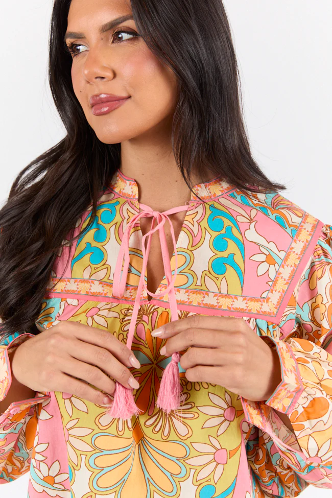 Mosaic Gardens Purple Printed Long Sleeve Blouse FINAL SALE - Aiturbor