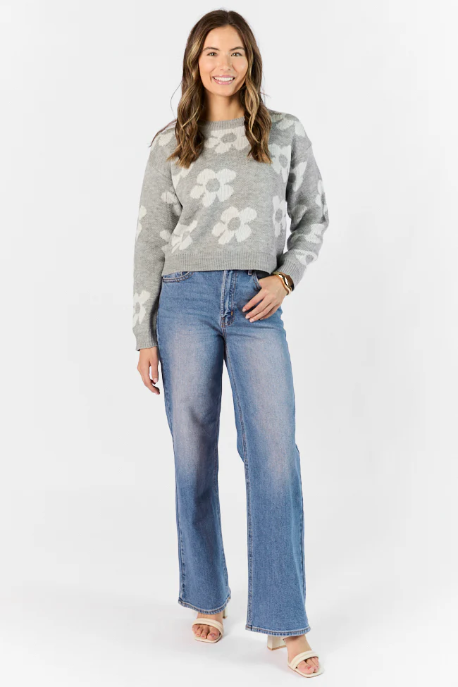 Get To Know You Heather Grey Floral Sweater FINAL SALE - Aiturbor