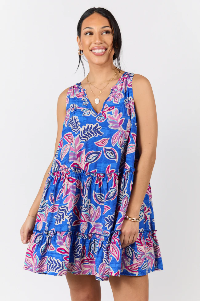 Hanging Loose Blue Multi Floral Print Tank Shirt Dress SALE - Aiturbor