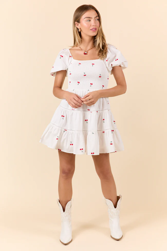 Cherry To My Cola Embroidered Ivory Dress FINAL SALE - Aiturbor