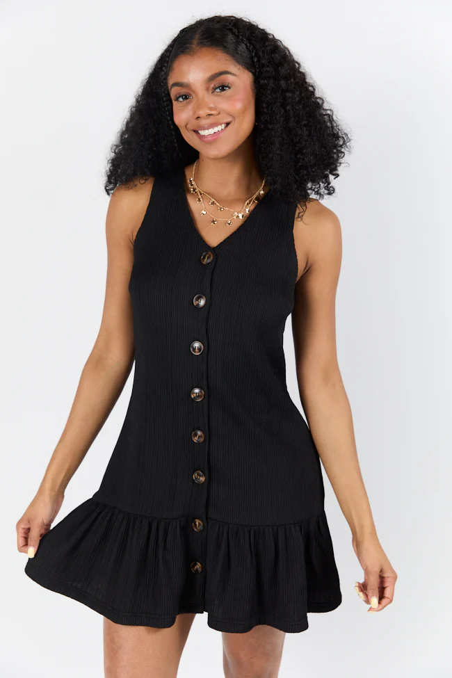 Sunset Romance Black Knit Button Front Mini Dress SALE - Aiturbor