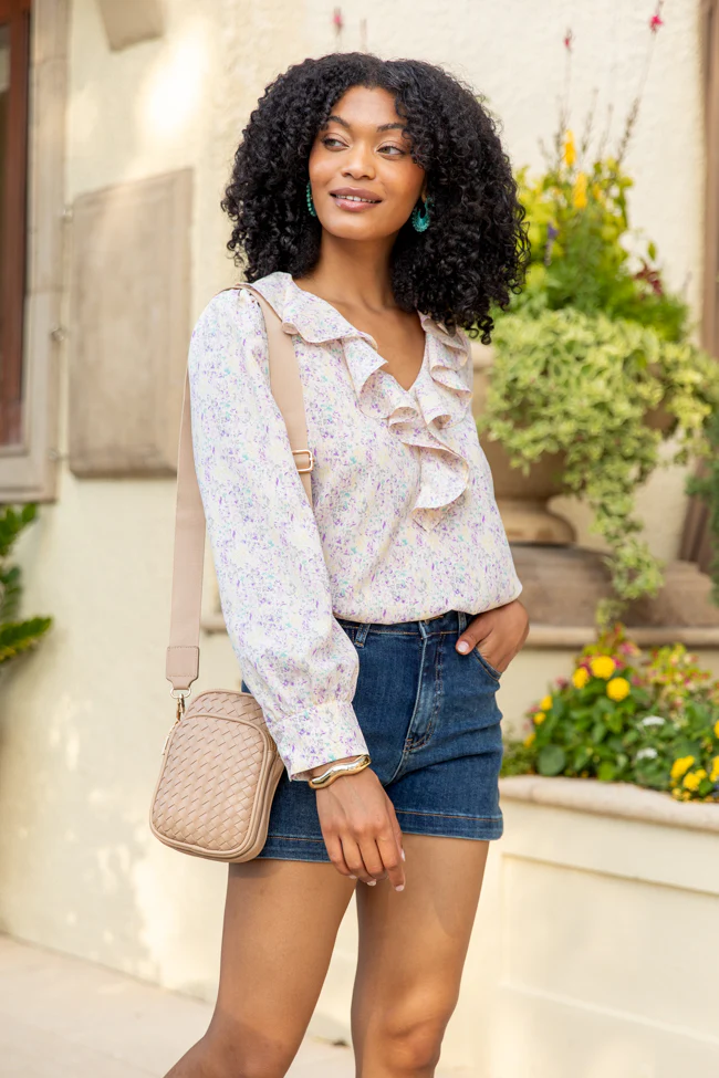 Floral Mirage Ruffle Trim Pastel Blouse FINAL SALE - Aiturbor