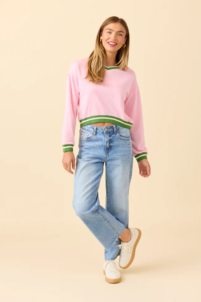 Beatrice Pink and Green Cropped Sporty Sweatshirt - Aiturbor
