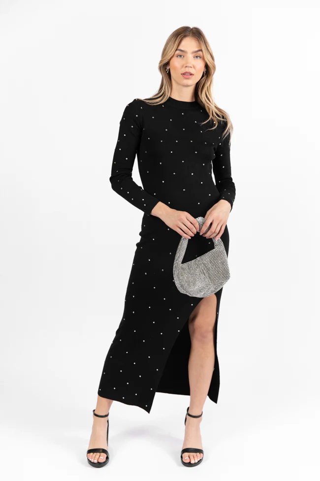 The Art Of Happiness Black Embellished Detail Knit Maxi Dress  FINAL SALE - Aiturbor