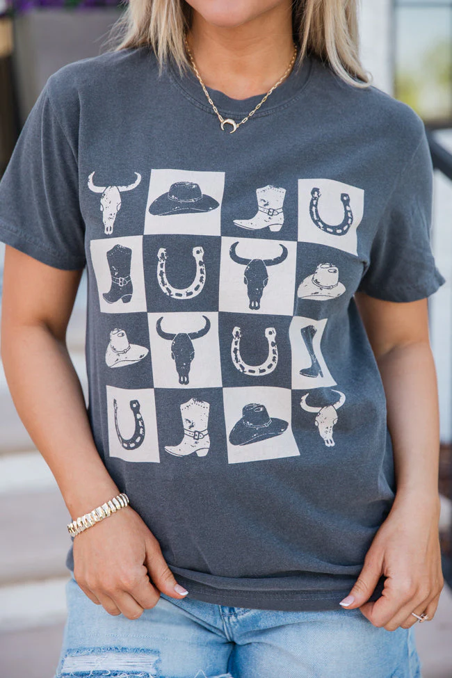 Country Checkered Dark Grey Graphic Tee - Aiturbor