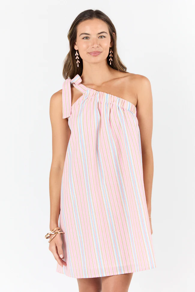 All Day Long Multi Striped One Shoulder Mini Dress SALE - Aiturbor