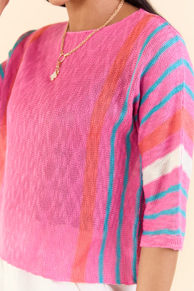 Swept Away Pink Striped Sleeve Sweater - Aiturbor