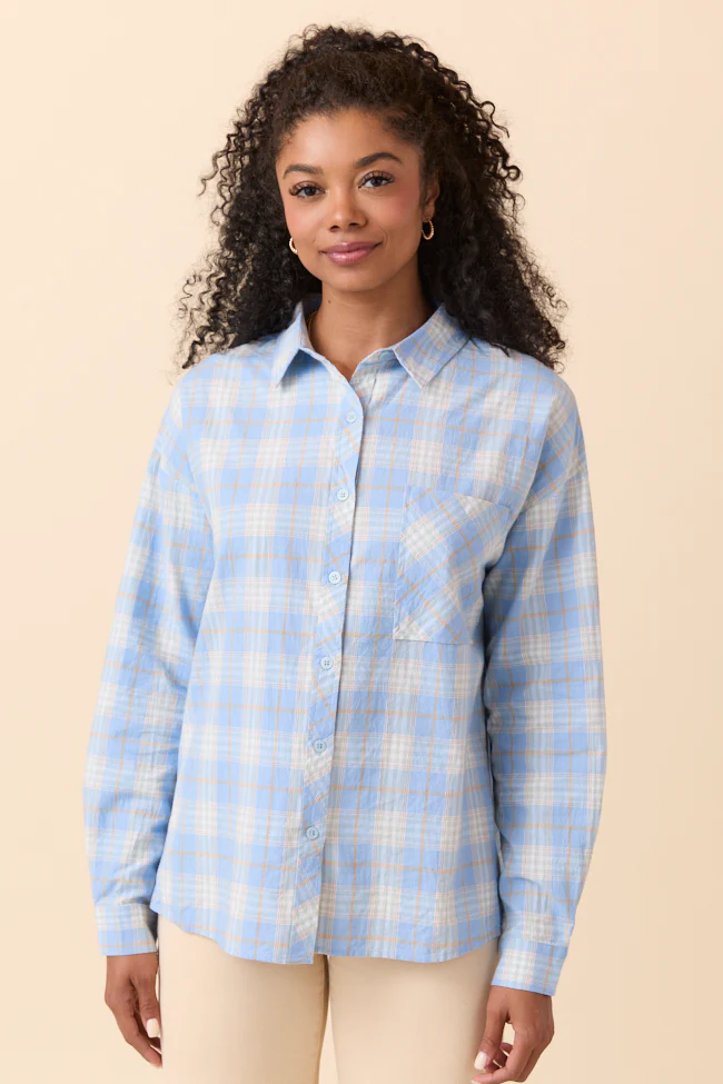Rory Blue and Cream Plaid Button Down Top DOORBUSTER - Aiturbor