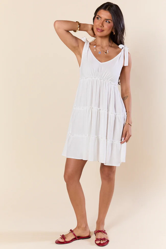 Sweetly Tied White Tie Shoulder Mini Dress FINAL SALE - Aiturbor