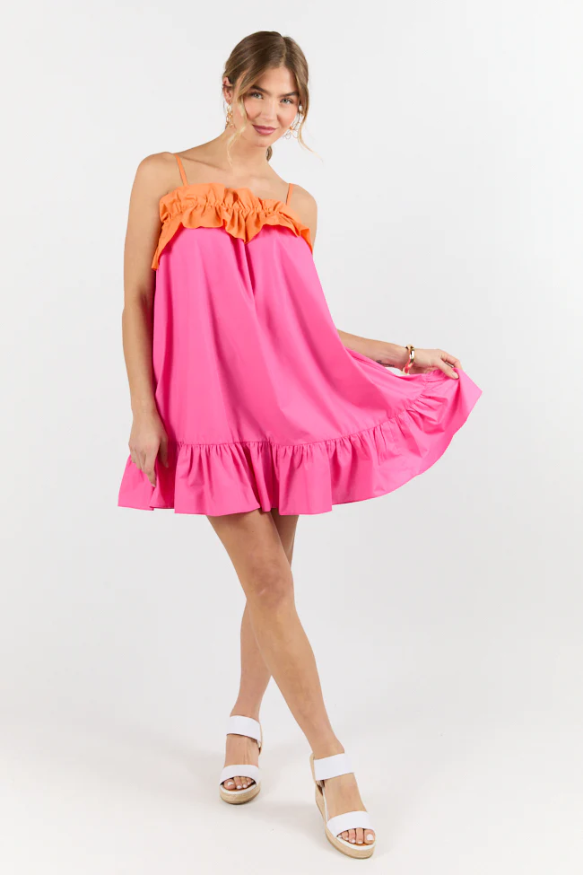 Quick Updates Pink and Orange Ruffle Detail Two Tone Mini Dress FINAL SALE - Aiturbor