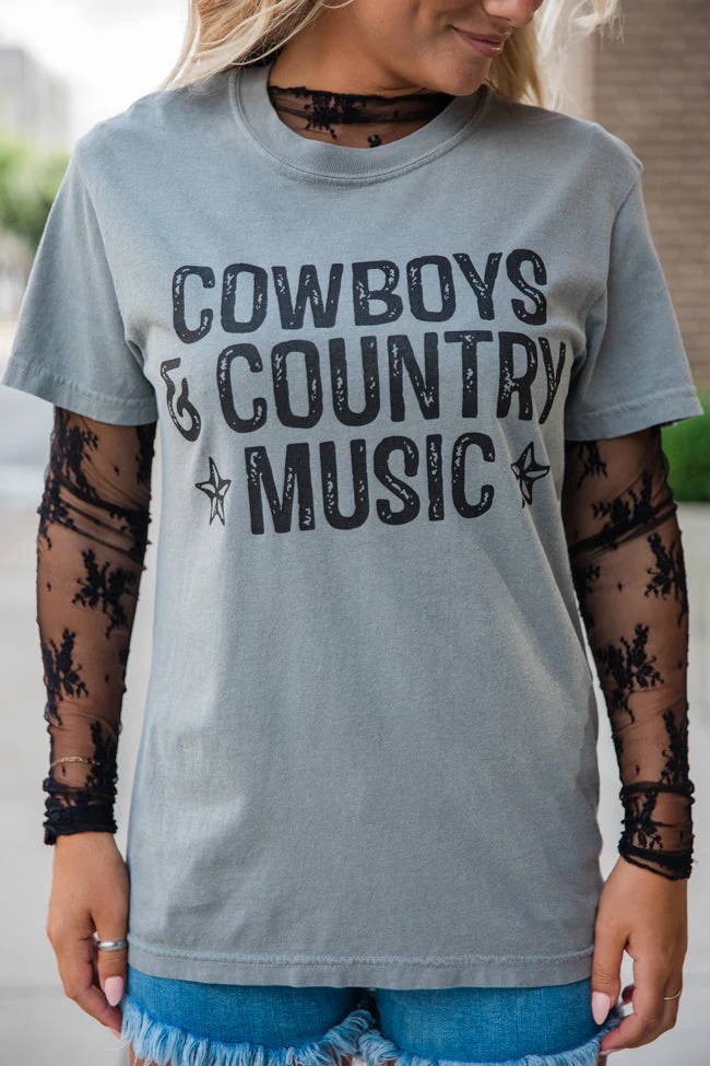 Cowboys and Country Music Grey Graphic Tee - Aiturbor