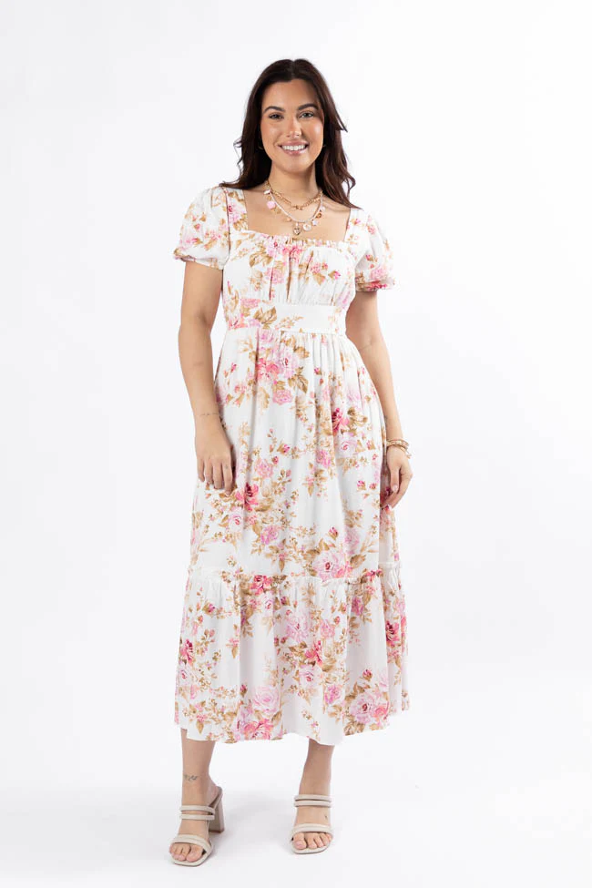 Small Town Smoke Show Pink Multi Floral Midi Dress FINAL SALE - Aiturbor