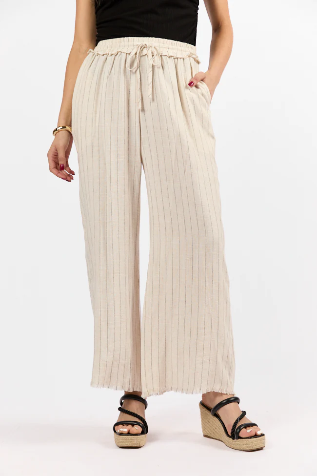 Full Sail Beige Linen Blend Striped Pants FINAL SALE - Aiturbor