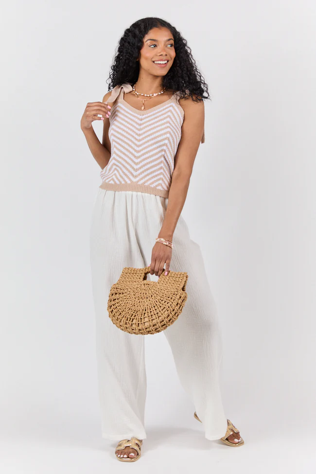 Chevron Smiles Beige and Ivory Tie Sleeve Sweater Tank DOORBUSTER - Aiturbor