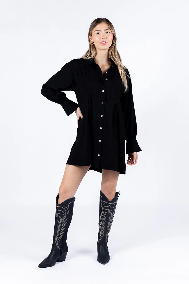 Write This Down Black Button Up Shirt Dress FINAL SALE - Aiturbor