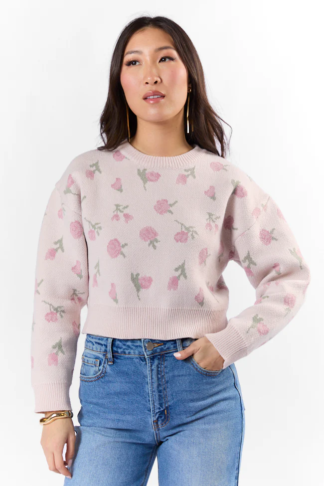 Grand Measures Light Pink Floral Sweater FINAL SALE - Aiturbor