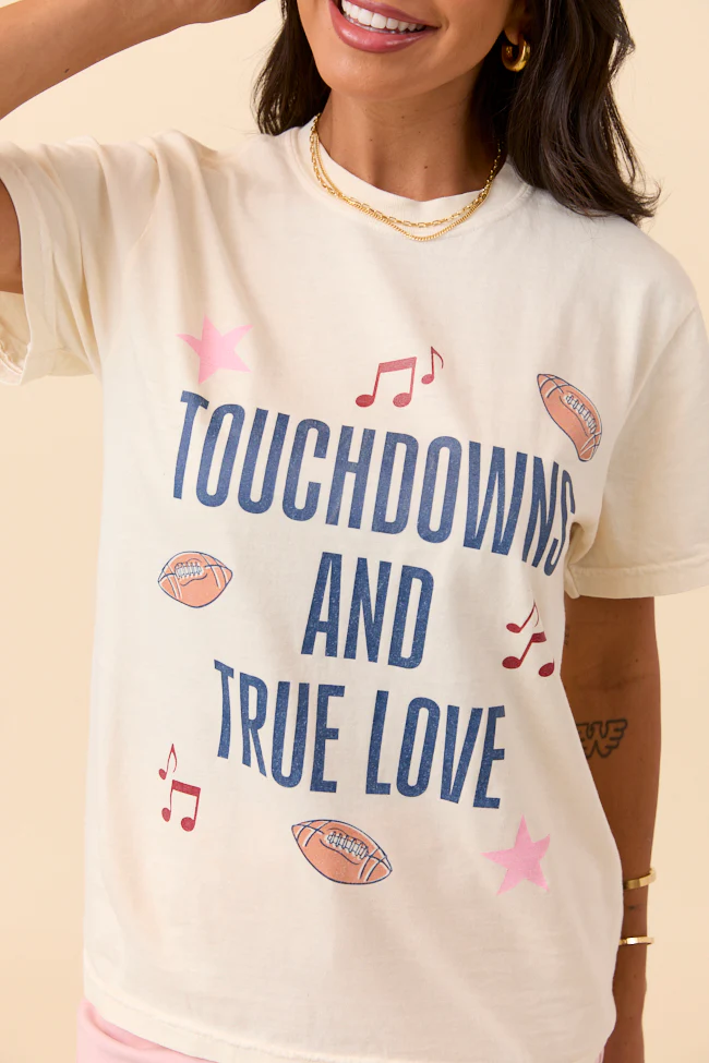 Touch Downs And True Love Ivory Graphic Tee - Aiturbor