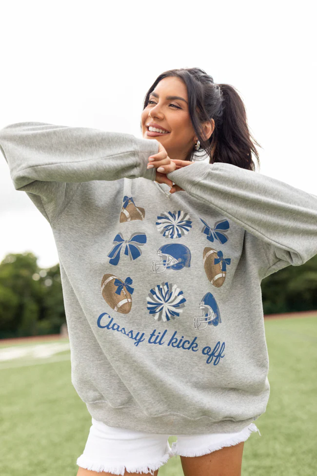 Football Icon Navy and White Light Grey Graphic Sweatshirt - Aiturbor