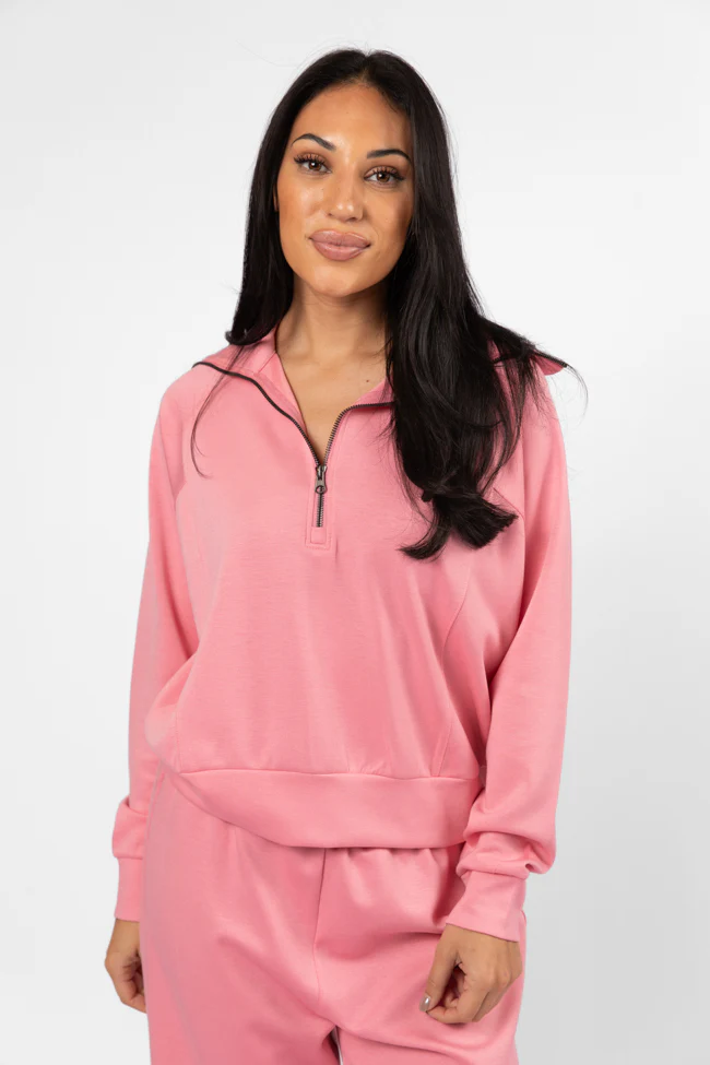 Let's Just Stay Pink Quarter Zip Knit Pullover FINAL SALE - Aiturbor