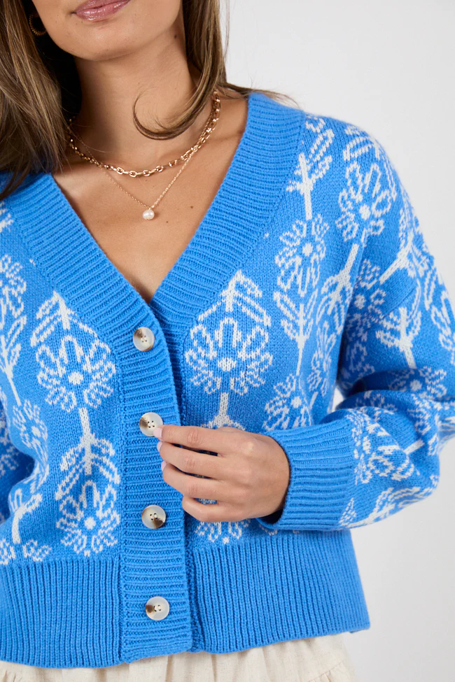 Stay Sweet Blue Block Floral Print Cardigan FINAL SALE - Aiturbor