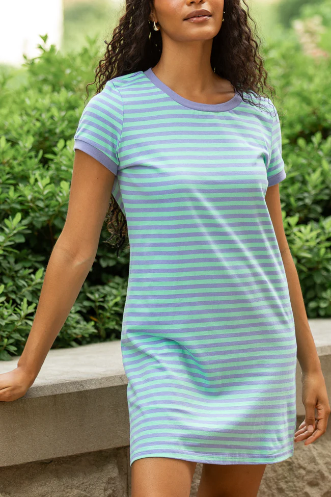 Abby Varsity Striped Light Blue Knit Dress - Aiturbor