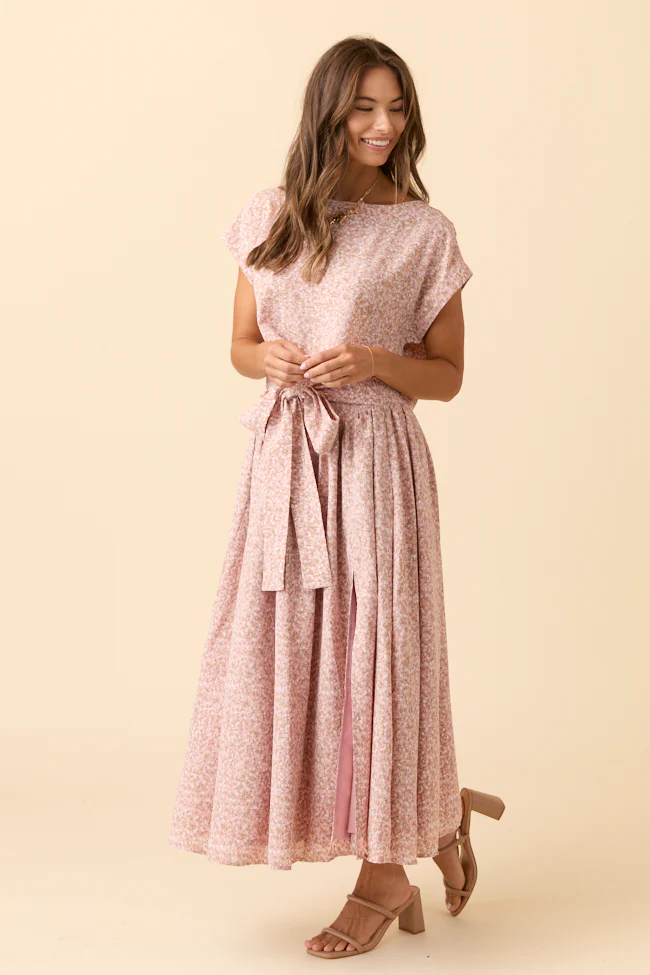 Cleo Pink Floral Tie Front Skirt Set - Aiturbor