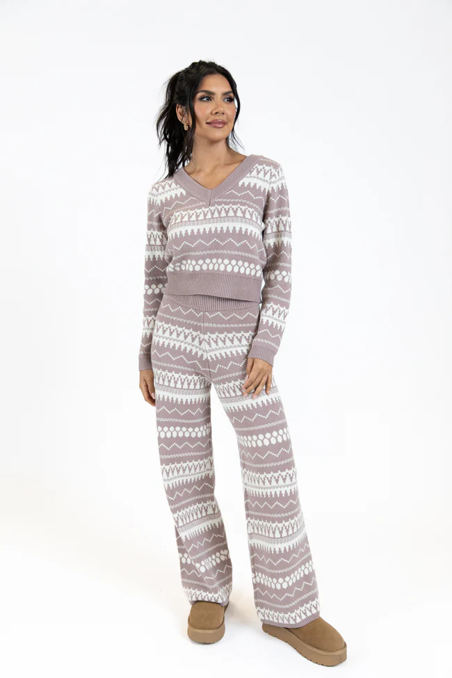 Full Of Charm Mocha and Ivory Fair Isle Lounge Set FINAL SALE - Aiturbor