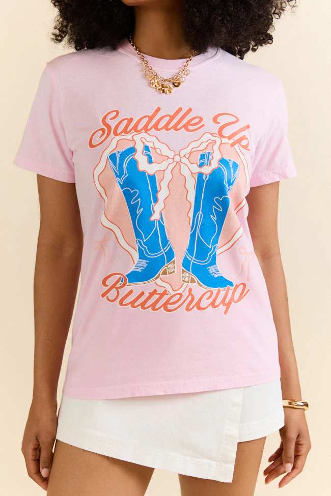 Saddle Up Buttercup Light Pink Graphic Tee - Aiturbor