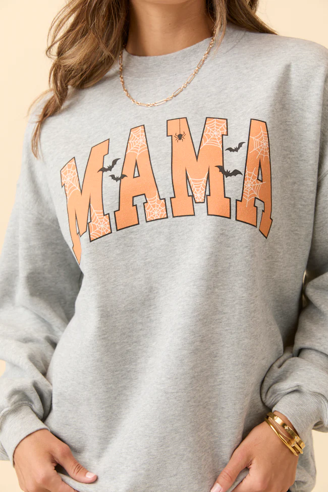 Mama Block Halloween Printed Light Grey Graphic Sweatshirt - Aiturbor