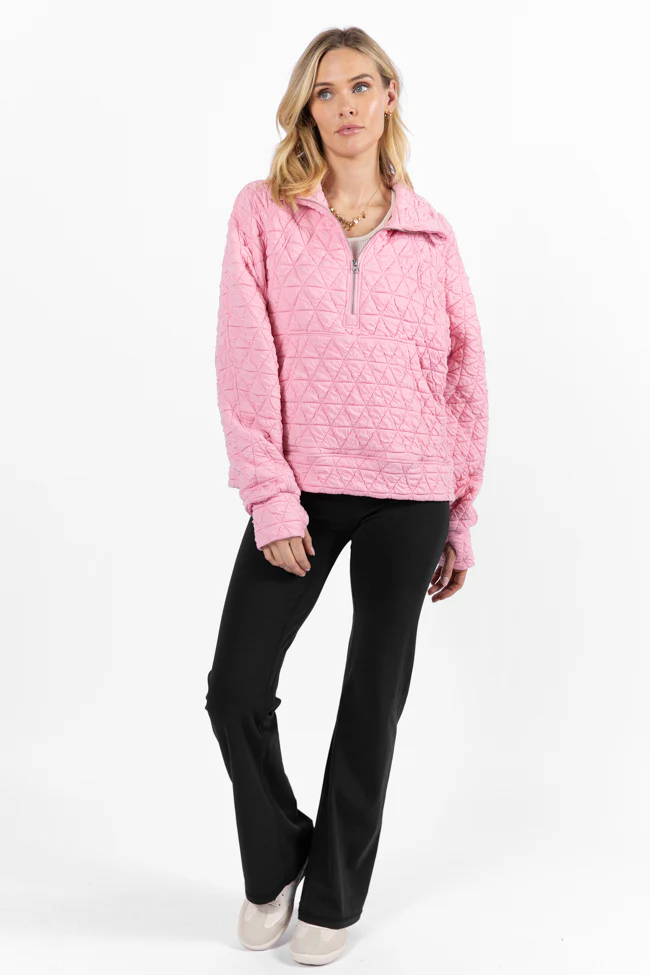 Love Is Everything Pink Quilted Quarter Zip Pullover FINAL SALE - Aiturbor