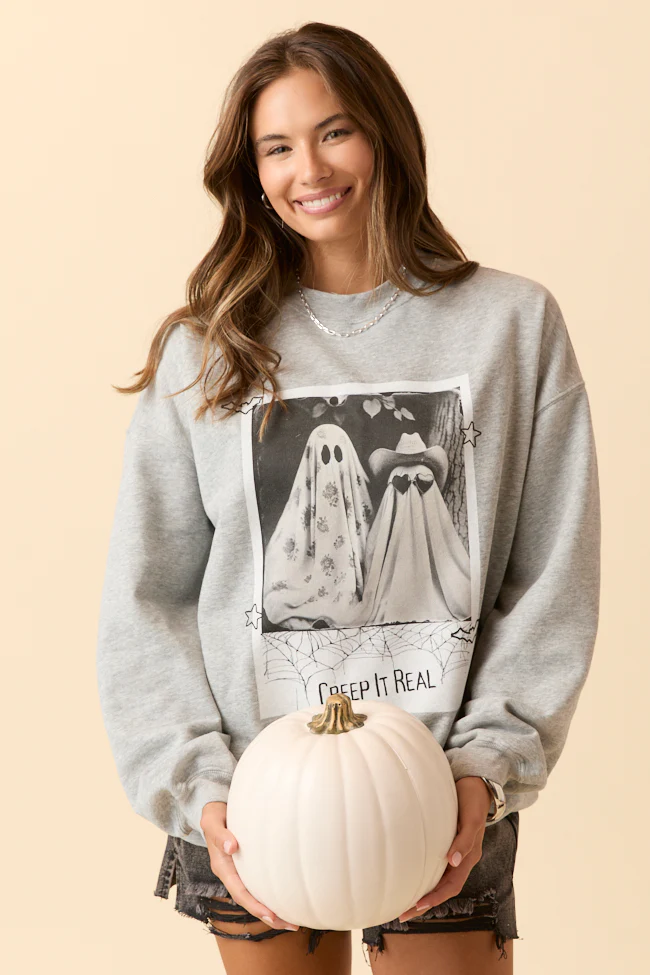 Creep It Real Light Grey Graphic Sweatshirt DOORBUSTER - Aiturbor