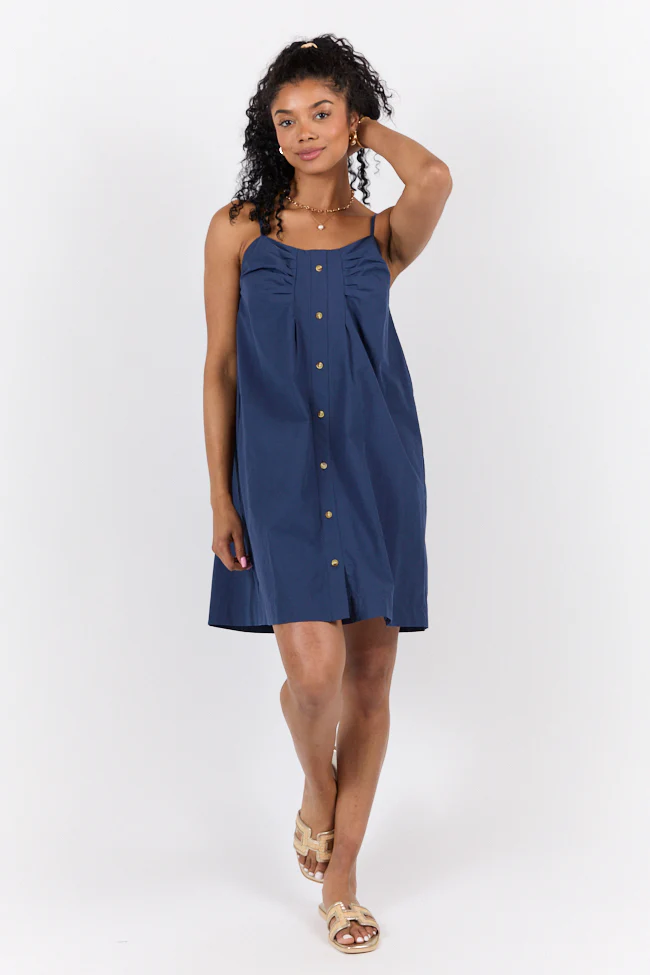 No Looking Back Navy Button Front Dress DOORBUSTER - Aiturbor