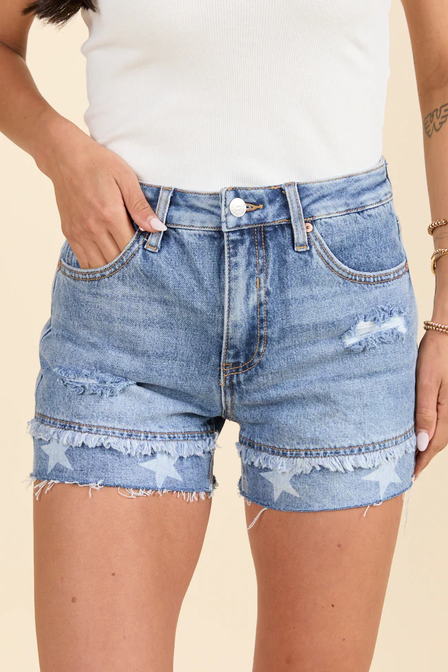Simple Wishes Star Printed Denim Shorts - Aiturbor