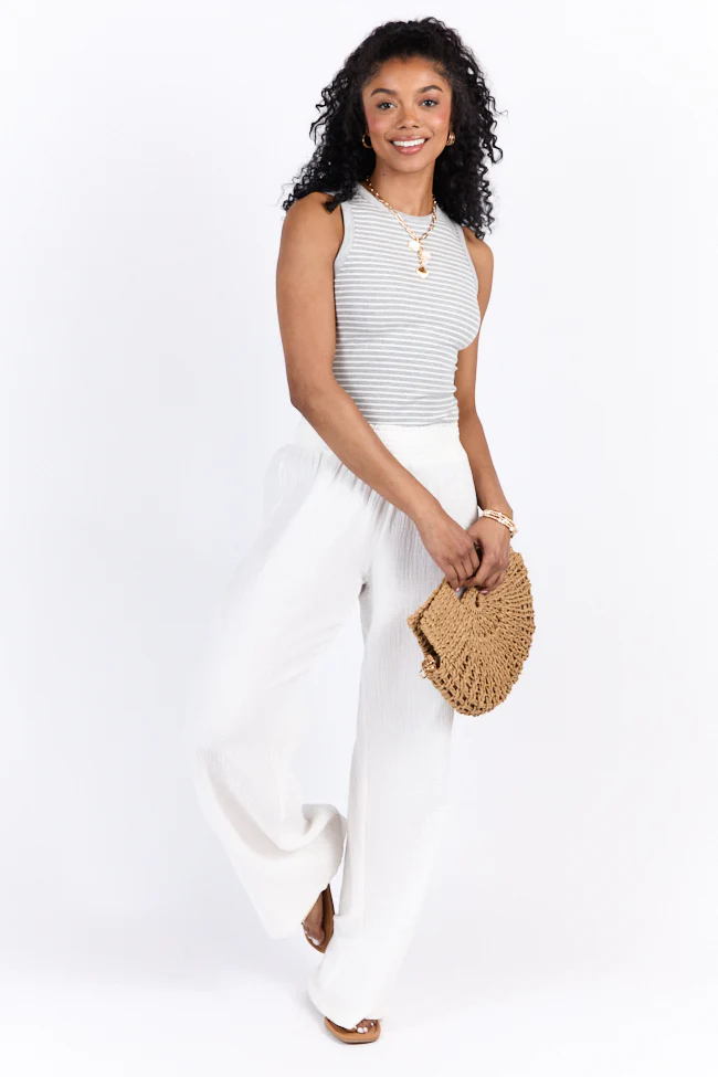 Core Values Grey and Ivory Ribbed Stripe High Neck Tank - Aiturbor