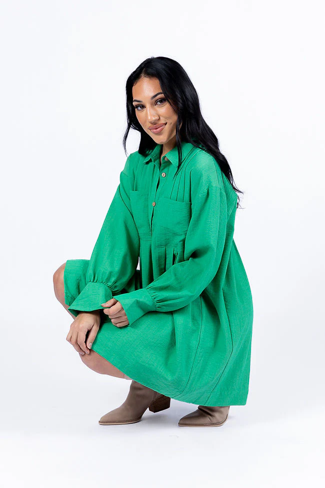 Write This Down Green Button Up Shirt Dress FINAL SALE - Aiturbor