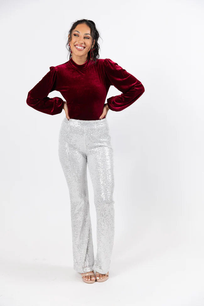 Queen of Hearts Silver Sequin Flare Pants FINAL SALE - Aiturbor