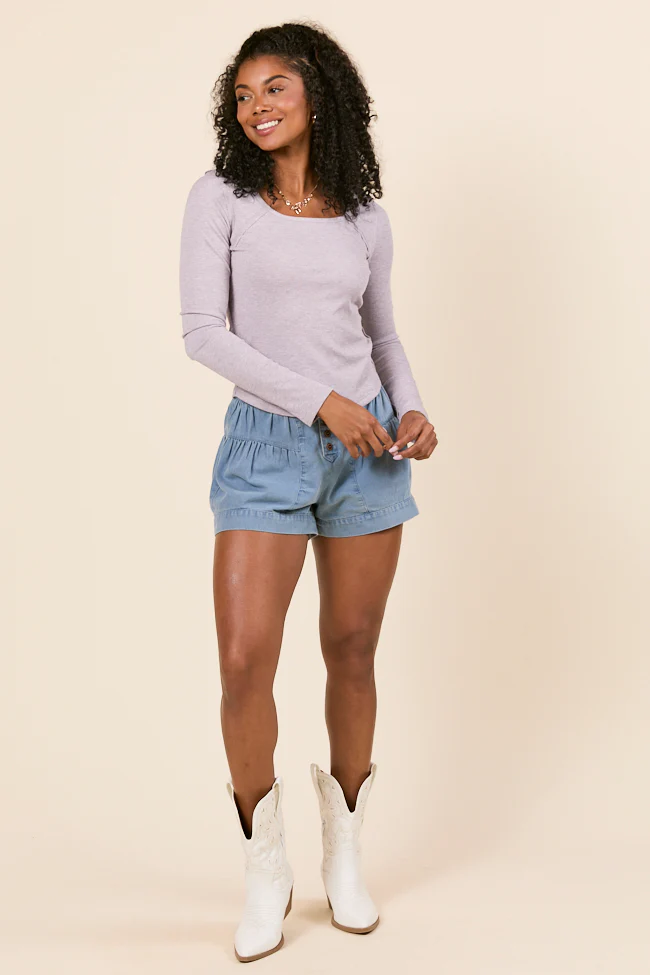 Suanna Long Sleeve Lavender Ribbed Knit Tee - Aiturbor