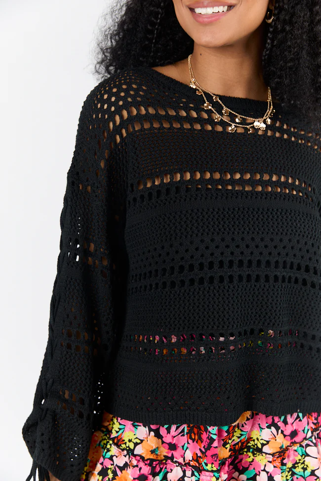 Easy Going Black Open Knit Boat Neck Sweater FINAL SALE - Aiturbor