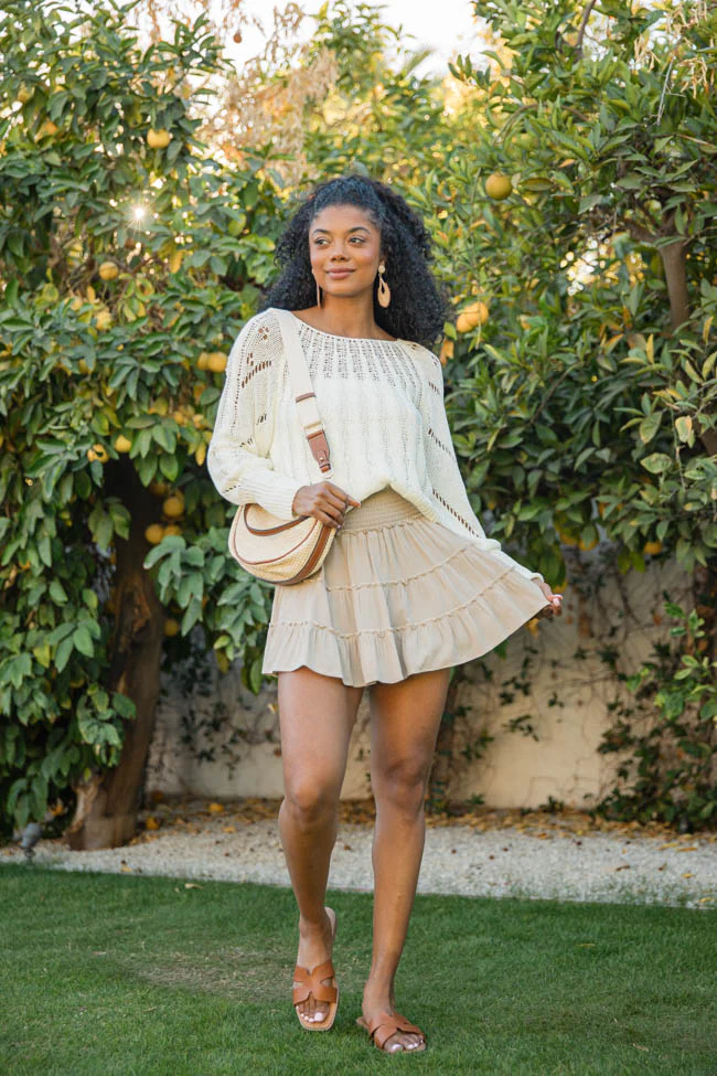 Through The Garden Taupe Solid Mini Skort DOORBUSTER - Aiturbor