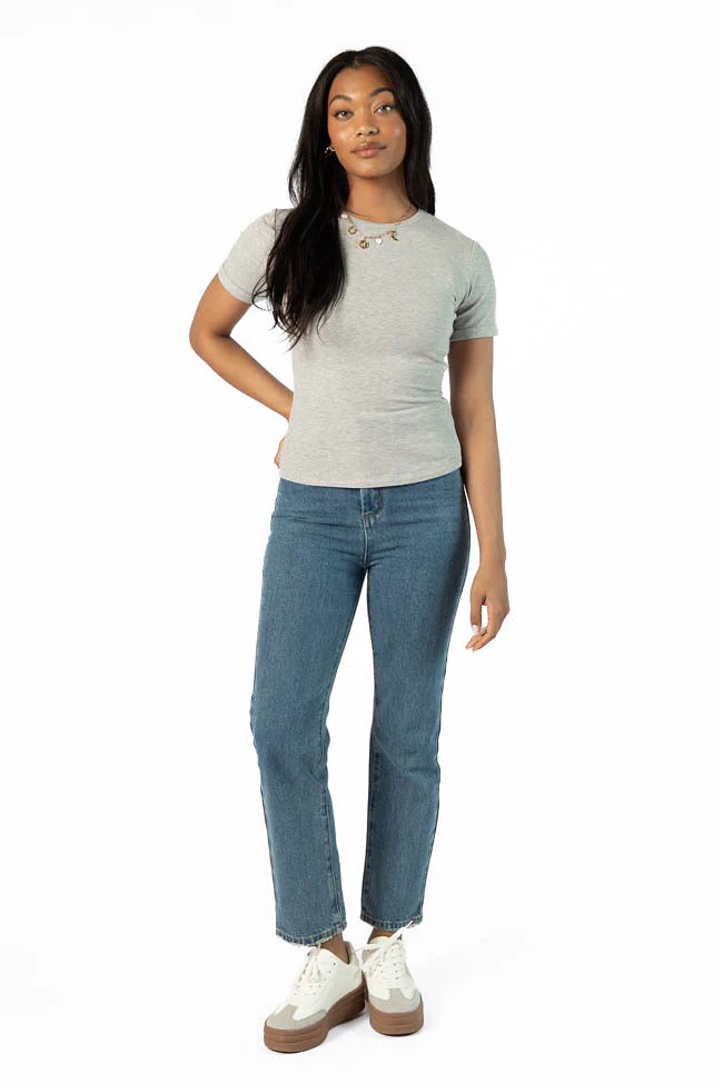 Everyday Essential Grey Ribbed Crew Neck Tee DOORBUSTER - Aiturbor