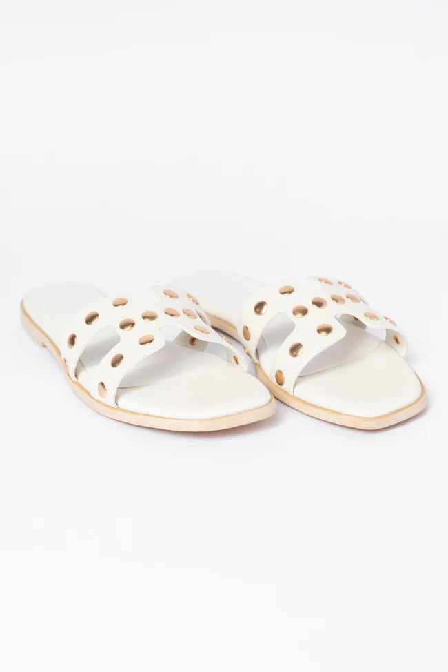 Hallie White Studded H Sandals FINAL SALE - Aiturbor