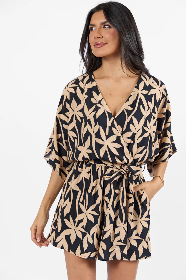 Palm Shores Neutral Print Surplice Romper FINAL SALE - Aiturbor
