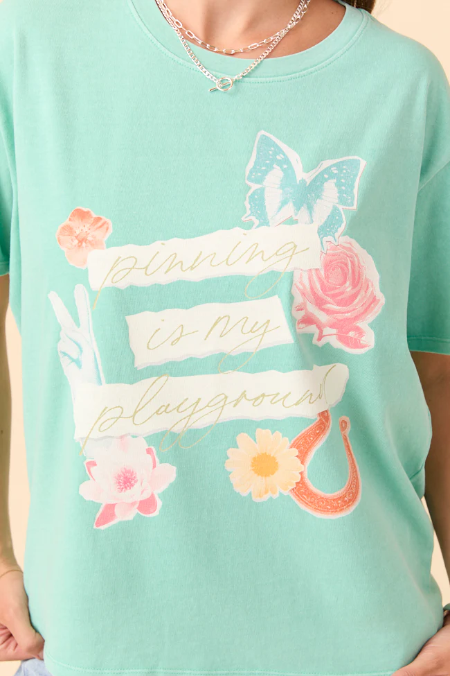 Pinning Is My Playground Mint Graphic Tee - Aiturbor