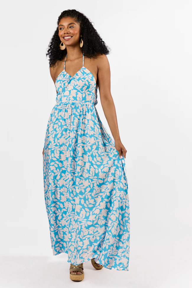 Golden Days Blue Halter Neck Printed Maxi Dress FINAL SALE - Aiturbor