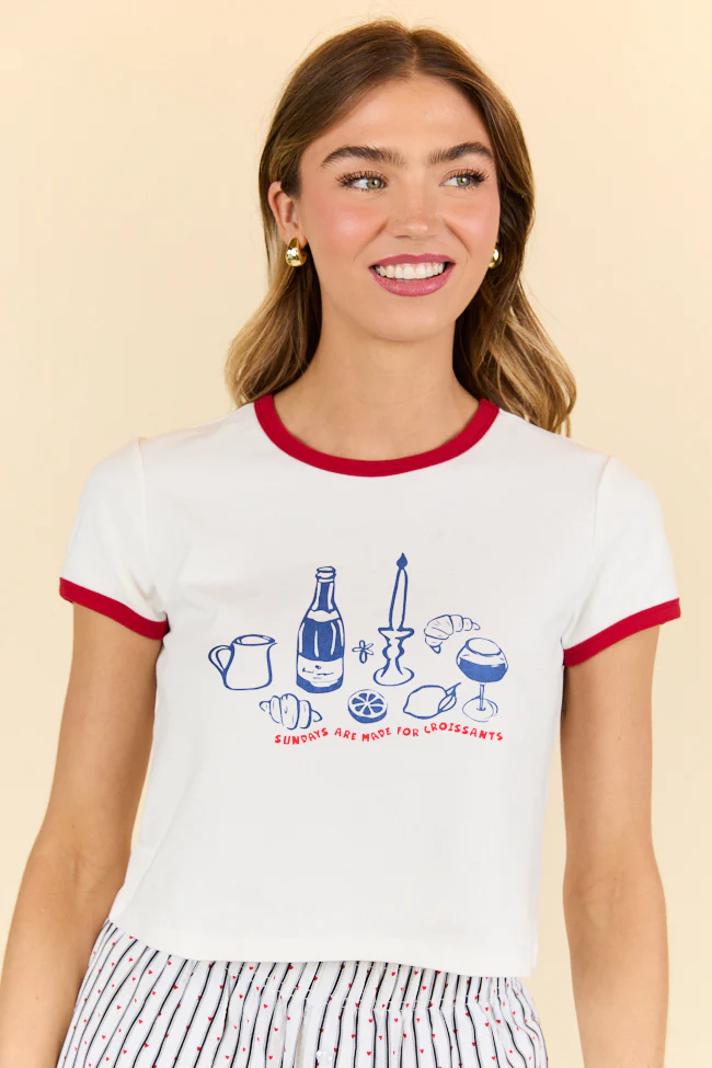 Croissants For Dinner White Graphic Cropped Tee DOORBUSTER - Aiturbor